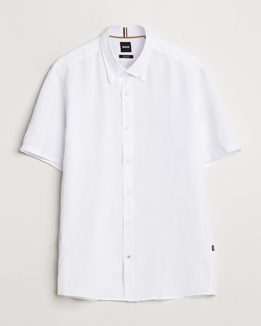Herr | Skjortor | BOSS BLACK | Liam Linen Short Sleeve Shirt White