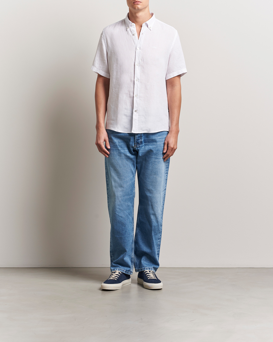 Herr | Skjortor | BOSS BLACK | Liam Linen Short Sleeve Shirt White