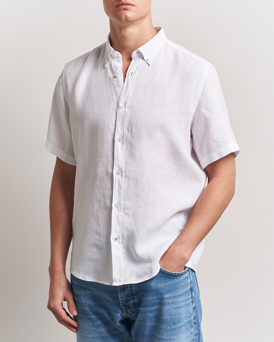 Herr | Skjortor | BOSS BLACK | Liam Linen Short Sleeve Shirt White