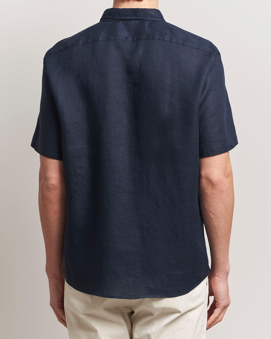 Herr | Skjortor | BOSS BLACK | Liam Linen Short Sleeve Shirt Dark Blue
