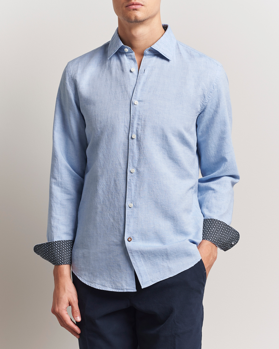 Herr | Skjortor | BOSS BLACK | Hal Cotton/Linen Contrast Shirt Light Blue