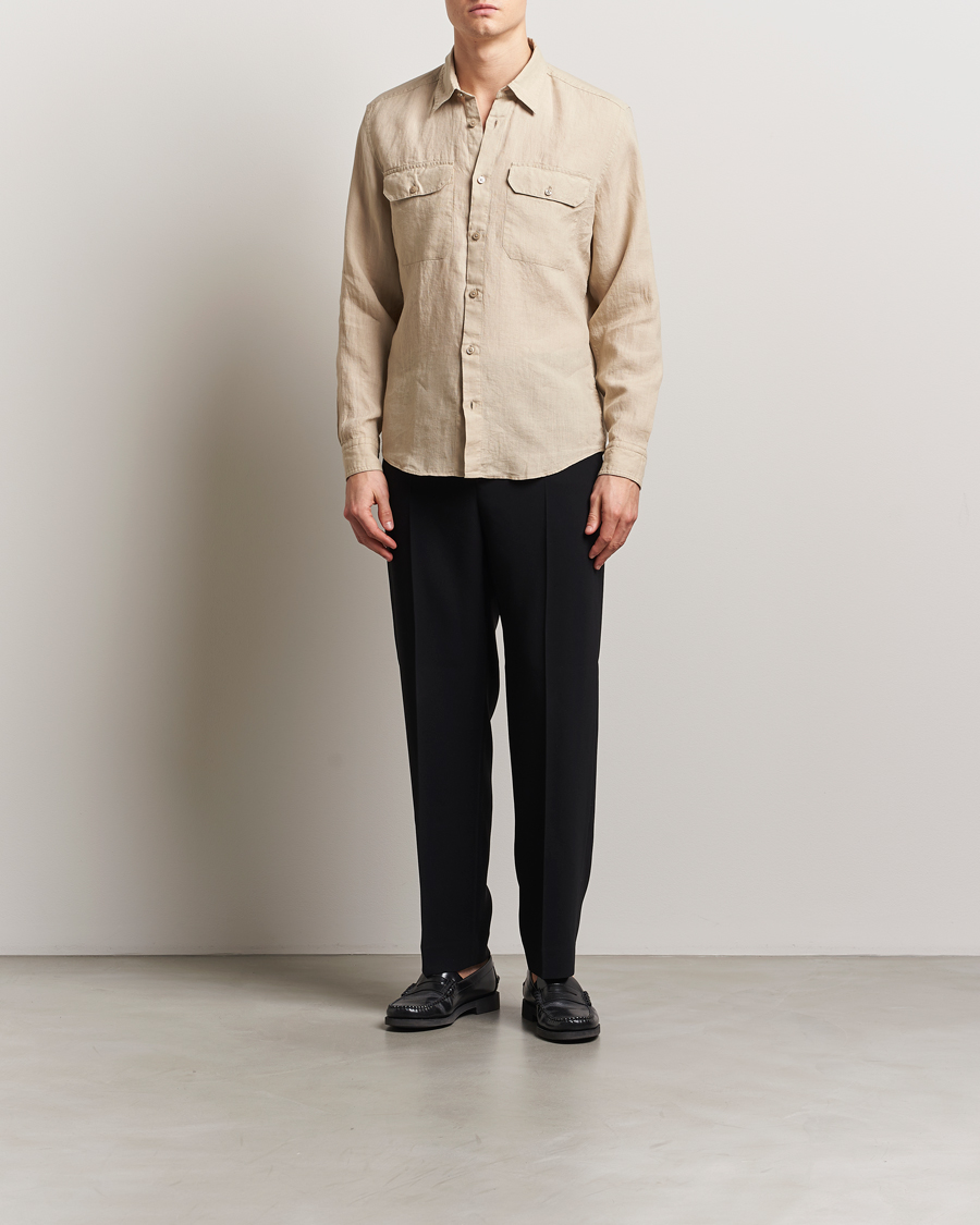 Herr | Skjortor | BOSS BLACK | Liam Linen Pocket Overshirt Light Beige