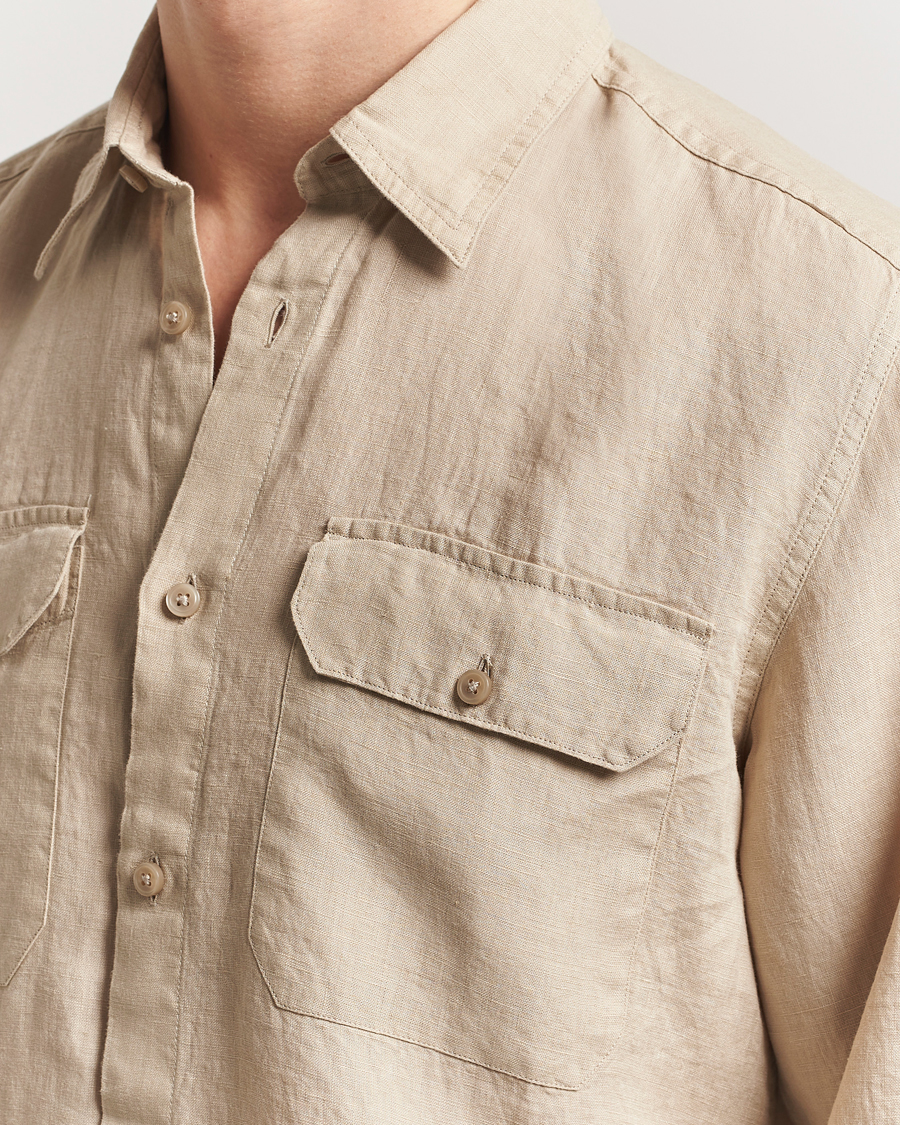 Herr | Skjortor | BOSS BLACK | Liam Linen Pocket Overshirt Light Beige