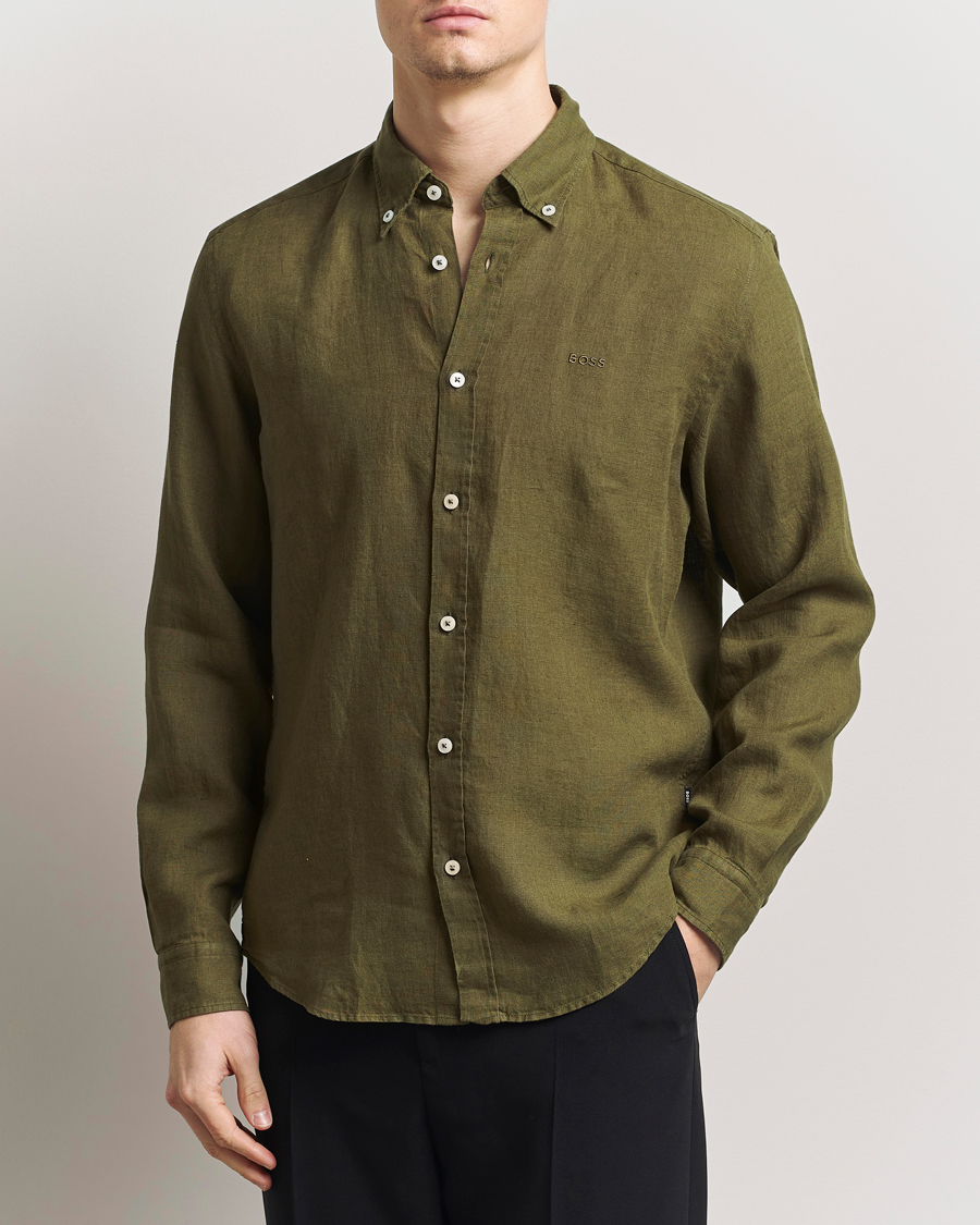 Herr | Skjortor | BOSS BLACK | Liam Linen Shirt Dark Green