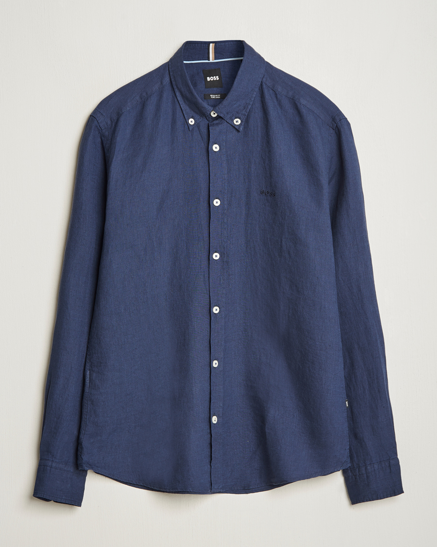 Herr | Skjortor | BOSS BLACK | Liam Linen Shirt Dark Blue