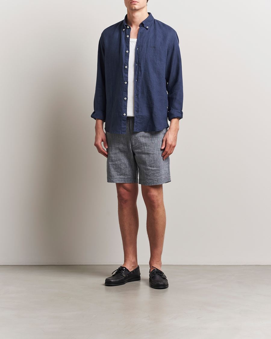 Herr | Skjortor | BOSS BLACK | Liam Linen Shirt Dark Blue