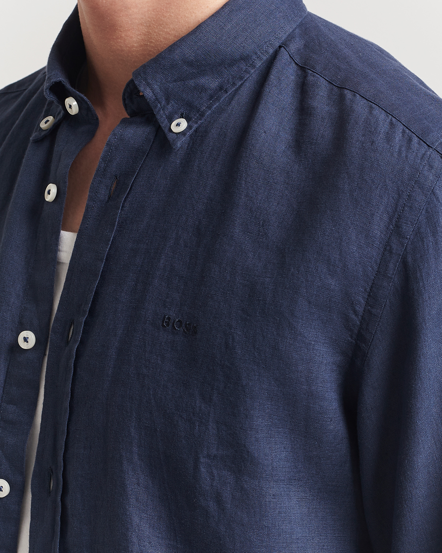 Herr | Skjortor | BOSS BLACK | Liam Linen Shirt Dark Blue