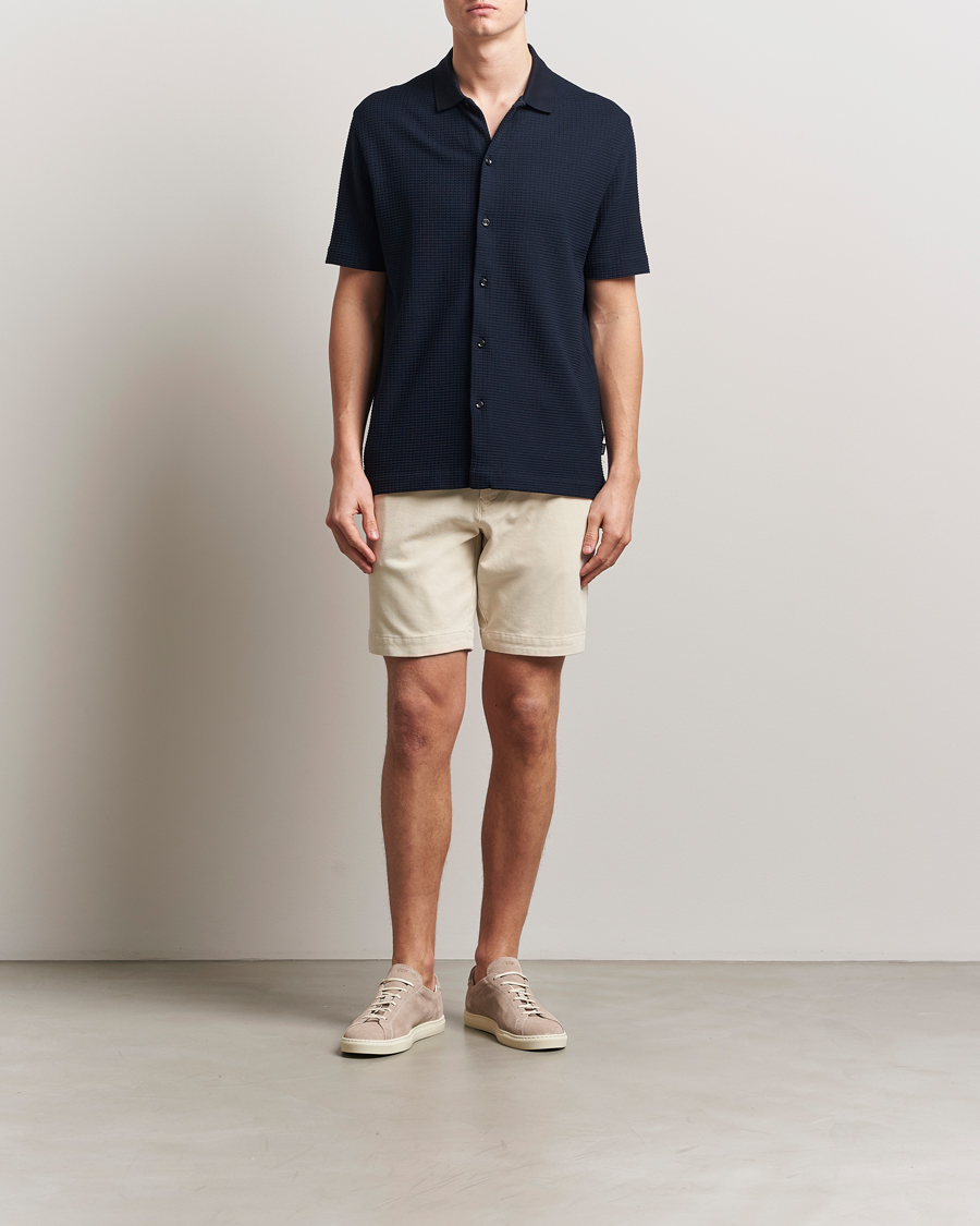 Herr | Skjortor | BOSS BLACK | Palladio Knitted Short Sleeve Shirt Dark Blue