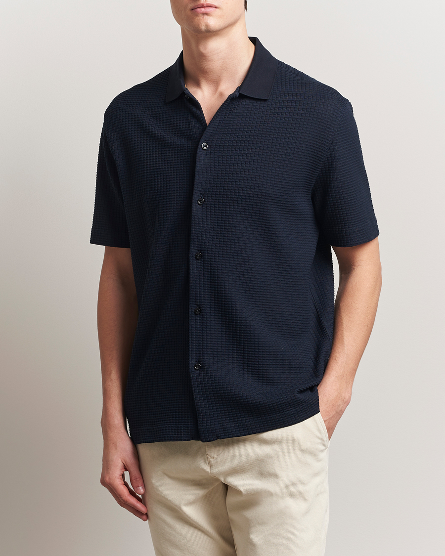 Herr | Skjortor | BOSS BLACK | Palladio Knitted Short Sleeve Shirt Dark Blue