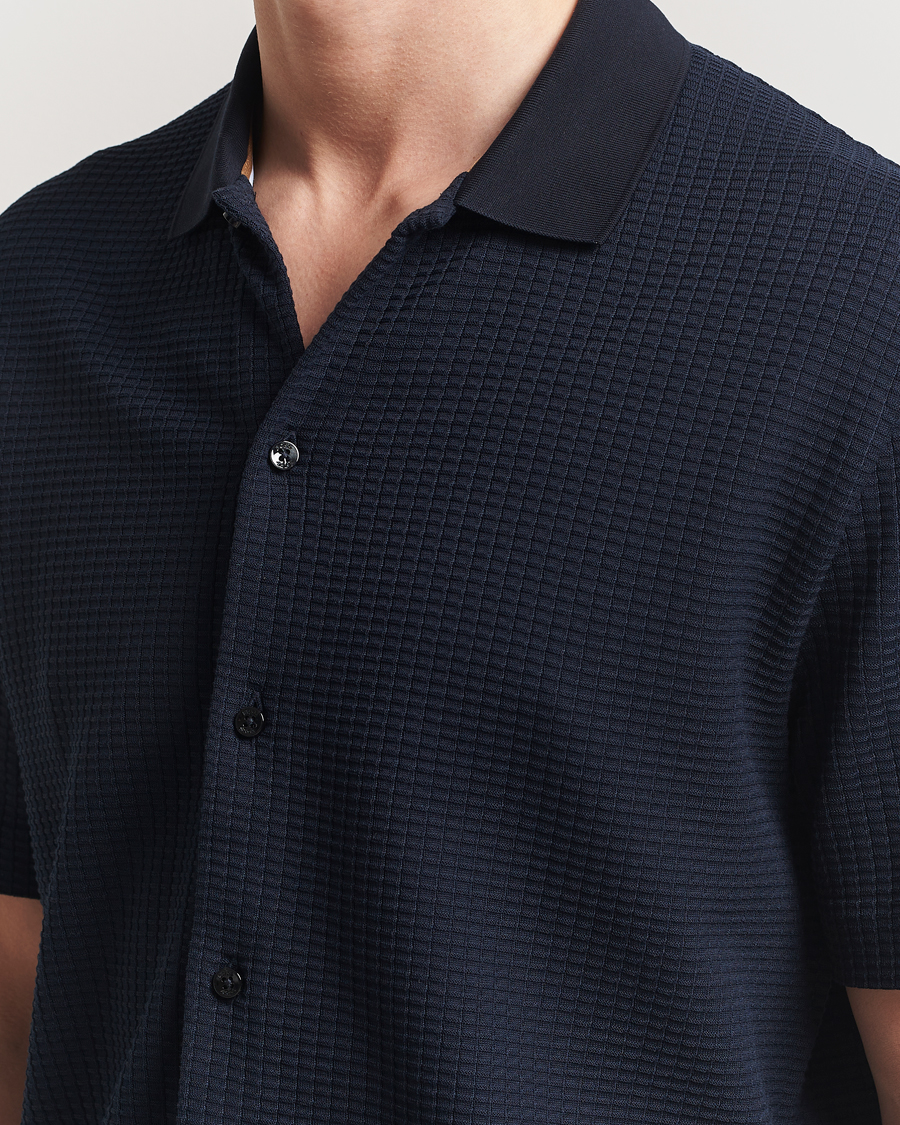 Herr | Skjortor | BOSS BLACK | Palladio Knitted Short Sleeve Shirt Dark Blue
