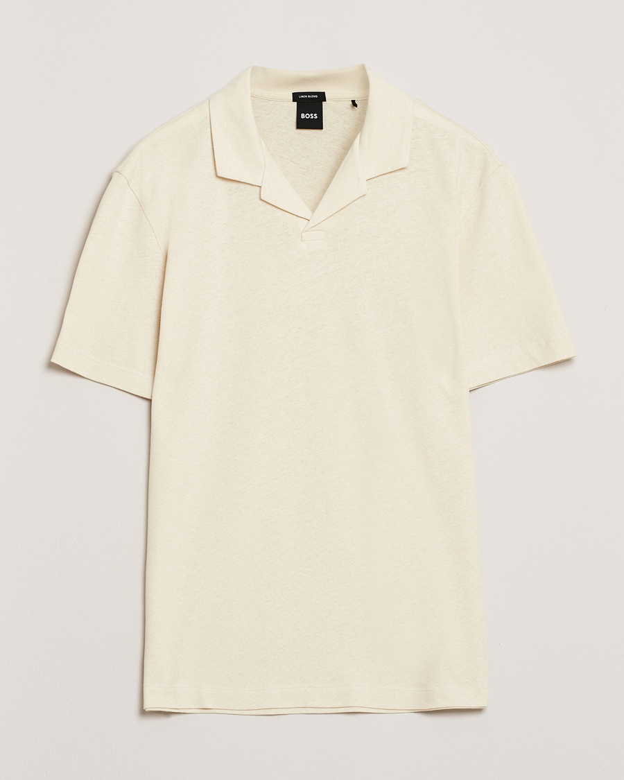 Herr | Pikéer | BOSS BLACK | Ponti Cotton/Linen Open Collar Polo Open White
