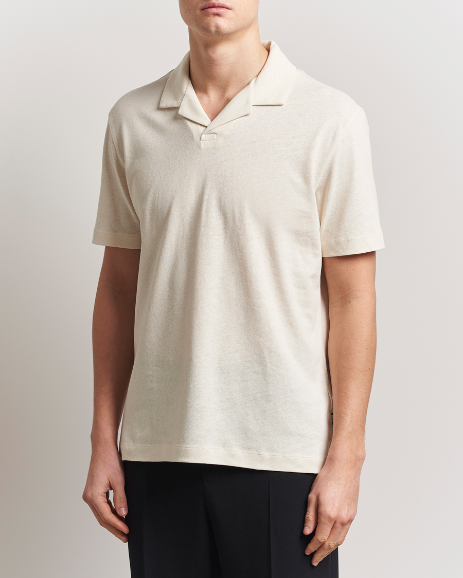 Herr | Pikéer | BOSS BLACK | Ponti Cotton/Linen Open Collar Polo Open White