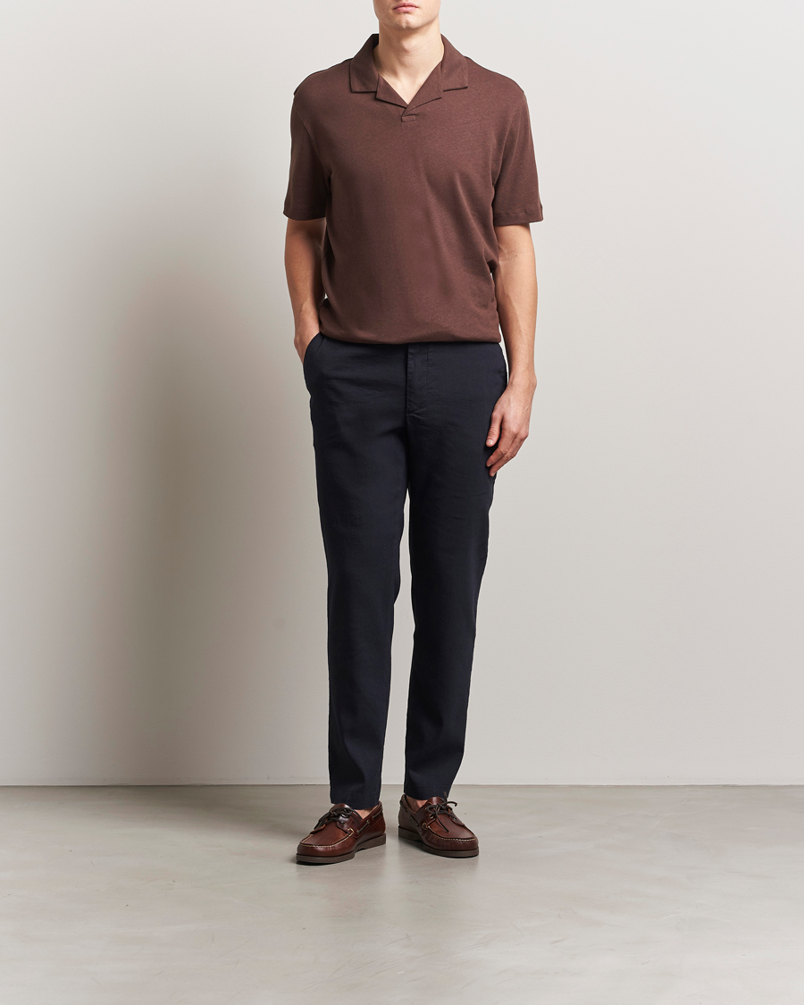 Herr | Pikéer | BOSS BLACK | Ponti Cotton/Linen Open Collar Polo Dark Brown