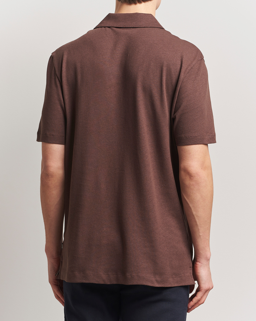 Herr | Pikéer | BOSS BLACK | Ponti Cotton/Linen Open Collar Polo Dark Brown