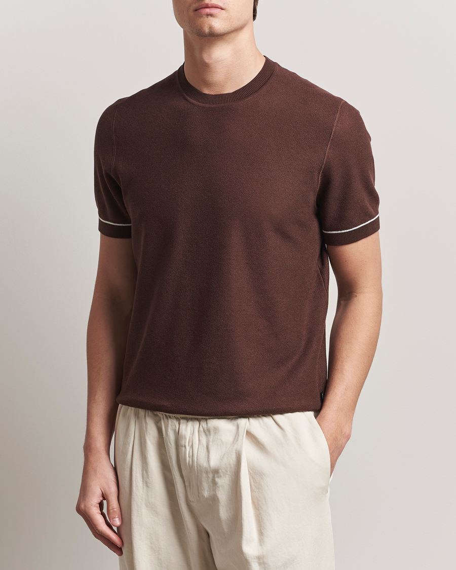Herr | T-Shirts | BOSS BLACK | Jianfranco Cotton/Viscose Knitted T-Shirt Dark Brown