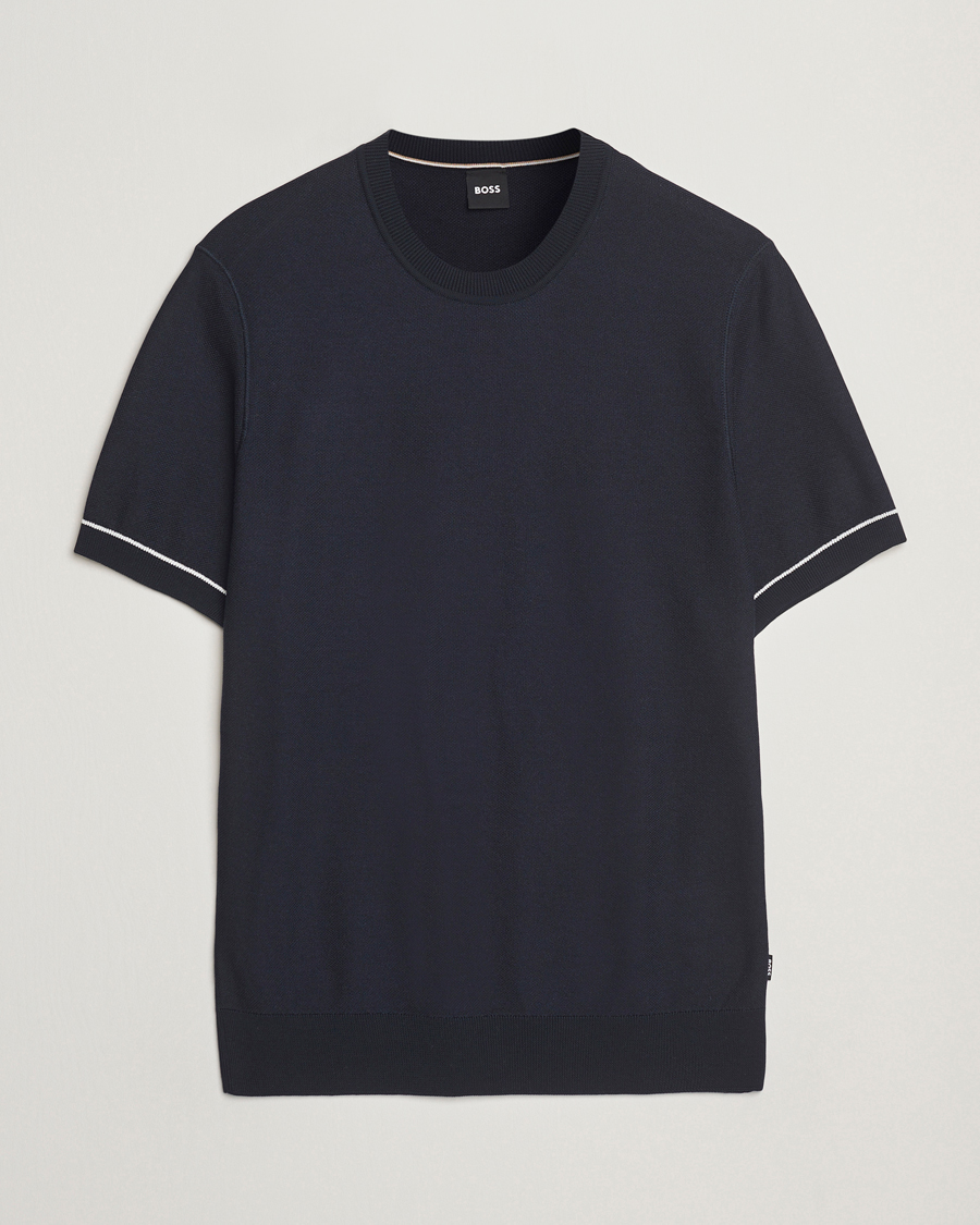 Herr | T-Shirts | BOSS BLACK | Jianfranco Cotton/Viscose Knitted T-Shirt Dark Blue