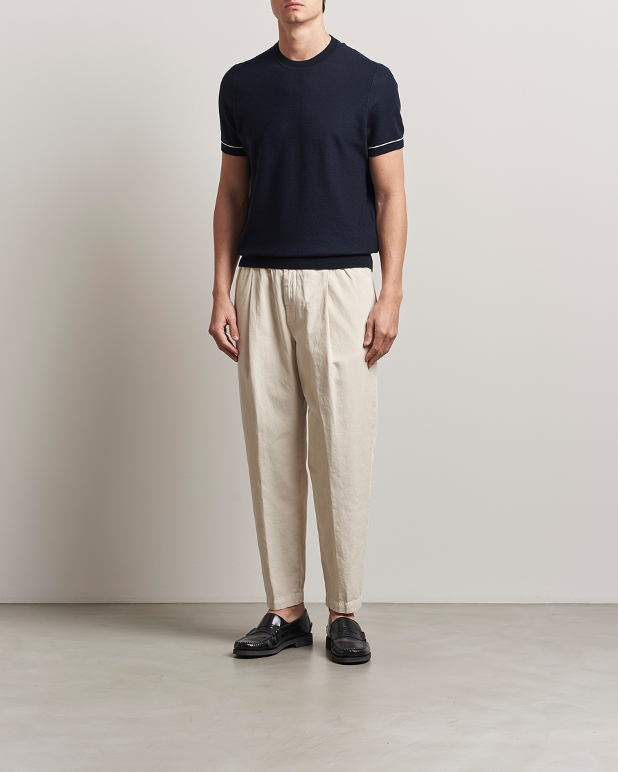 Herr | T-Shirts | BOSS BLACK | Jianfranco Cotton/Viscose Knitted T-Shirt Dark Blue