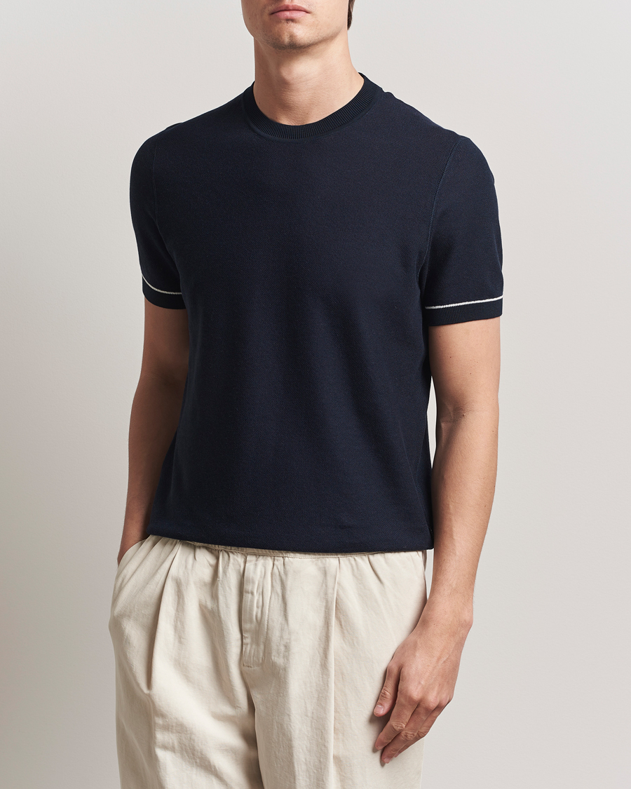 Herr | T-Shirts | BOSS BLACK | Jianfranco Cotton/Viscose Knitted T-Shirt Dark Blue