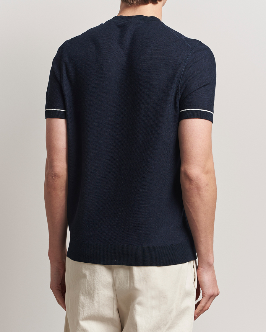 Herr | T-Shirts | BOSS BLACK | Jianfranco Cotton/Viscose Knitted T-Shirt Dark Blue