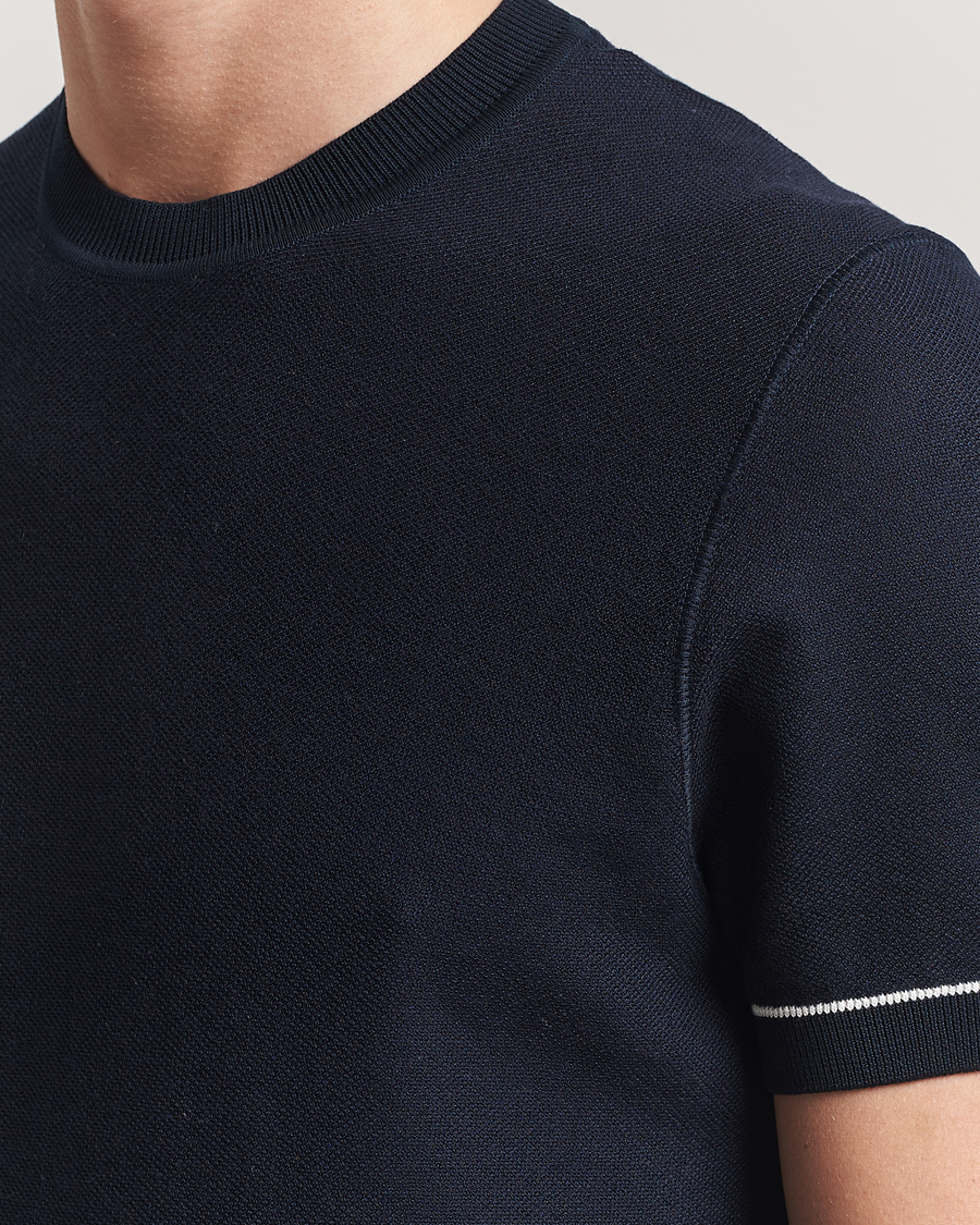 Herr | T-Shirts | BOSS BLACK | Jianfranco Cotton/Viscose Knitted T-Shirt Dark Blue
