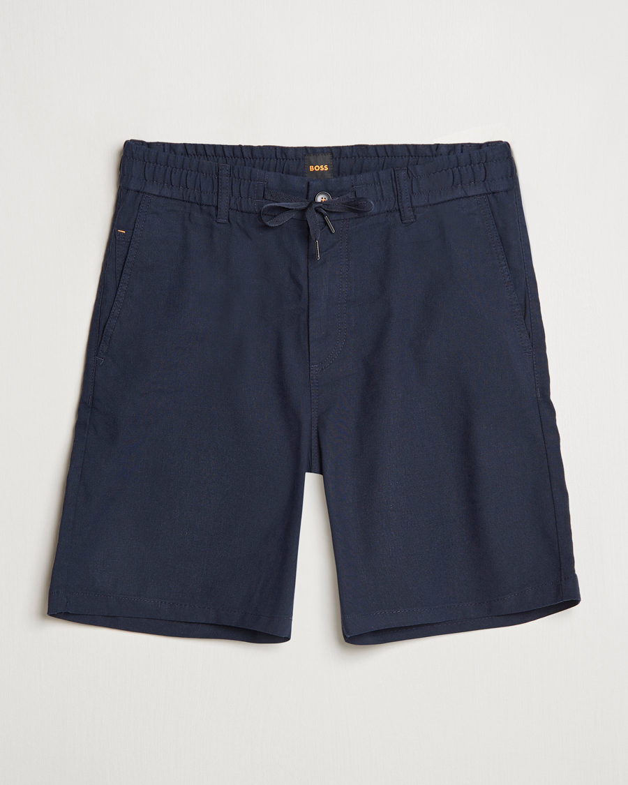Herr | Shorts | BOSS ORANGE | Tapered Linen Chino Drawstring Shorts Dark Blue