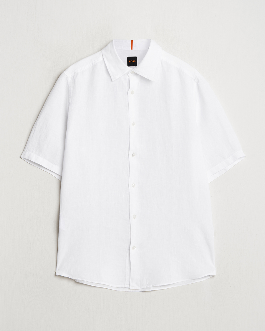 Herr | Skjortor | BOSS ORANGE | Rash Linen Short Sleeve Shirt White