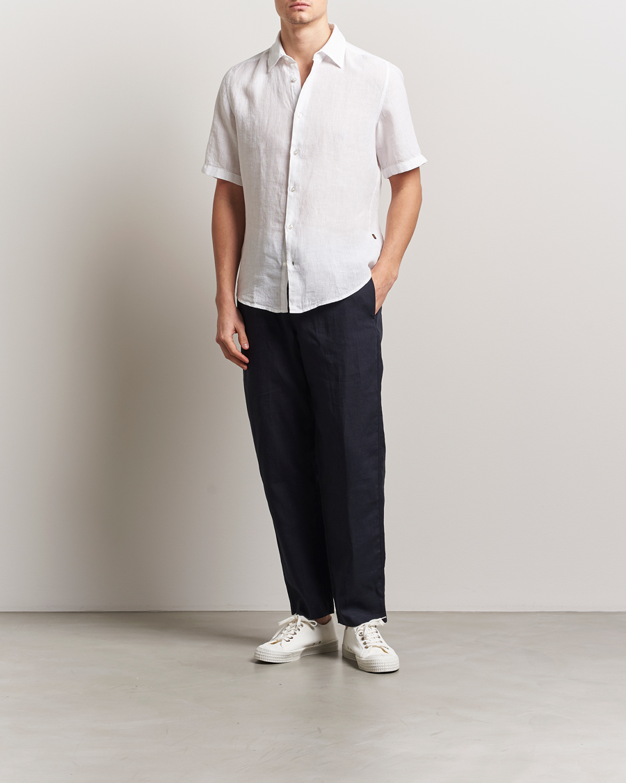 Herr | Skjortor | BOSS ORANGE | Rash Linen Short Sleeve Shirt White