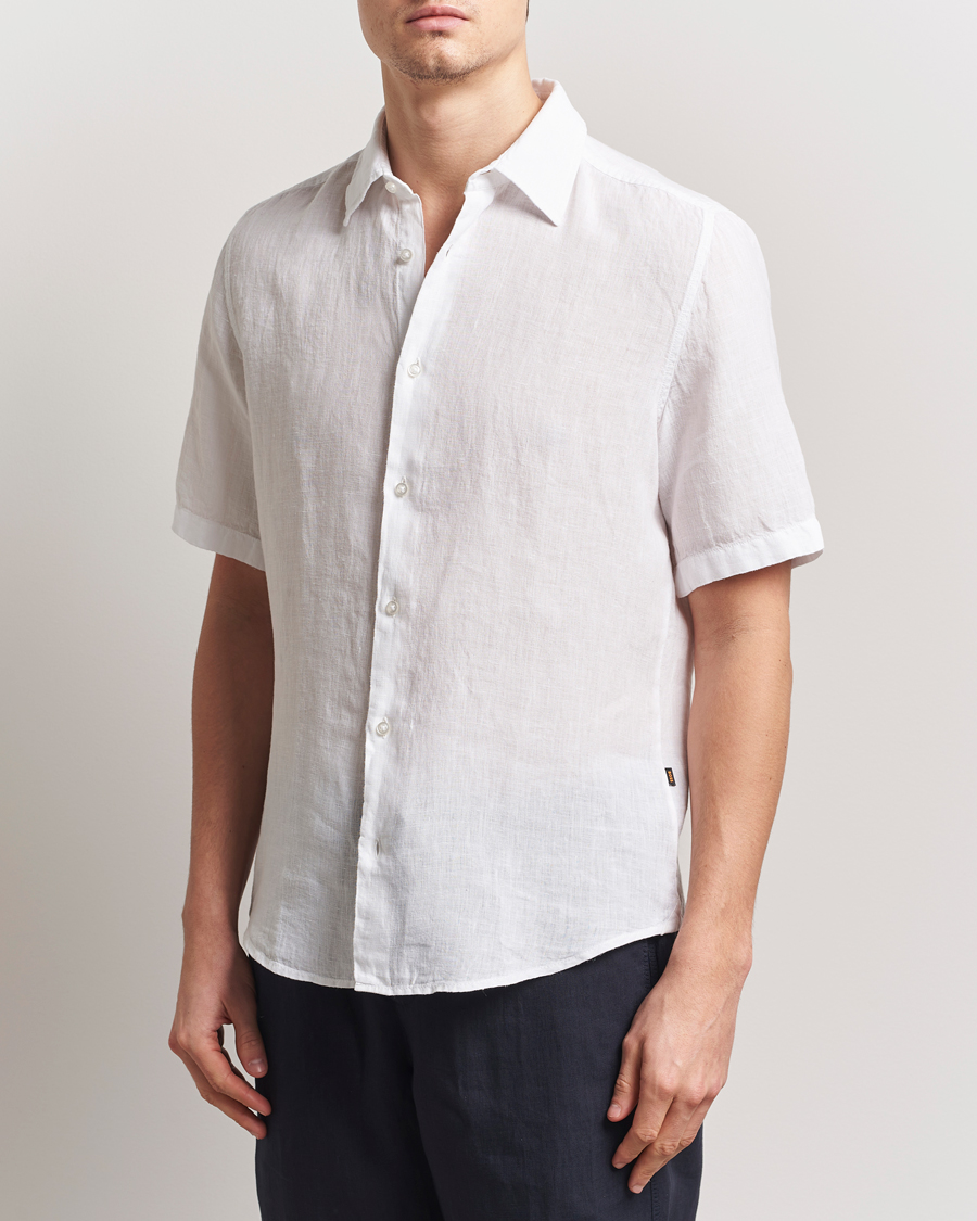 Herr | Skjortor | BOSS ORANGE | Rash Linen Short Sleeve Shirt White