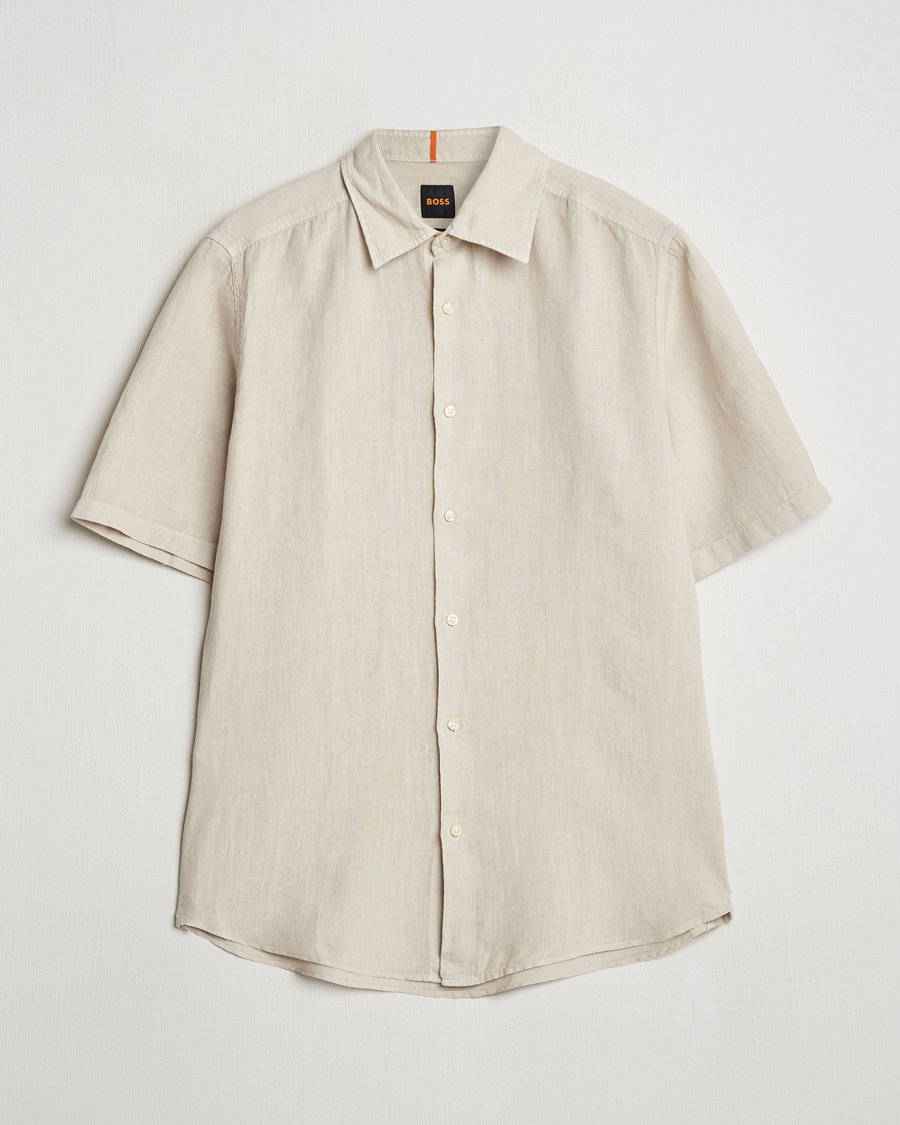 Herr | Skjortor | BOSS ORANGE | Rash Linen Short Sleeve Shirt Light Beige