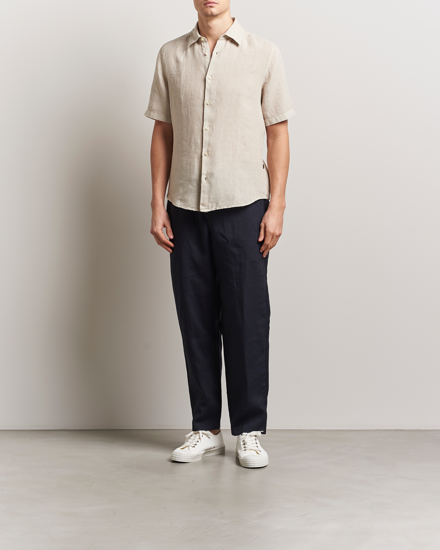 Herr | Skjortor | BOSS ORANGE | Rash Linen Short Sleeve Shirt Light Beige