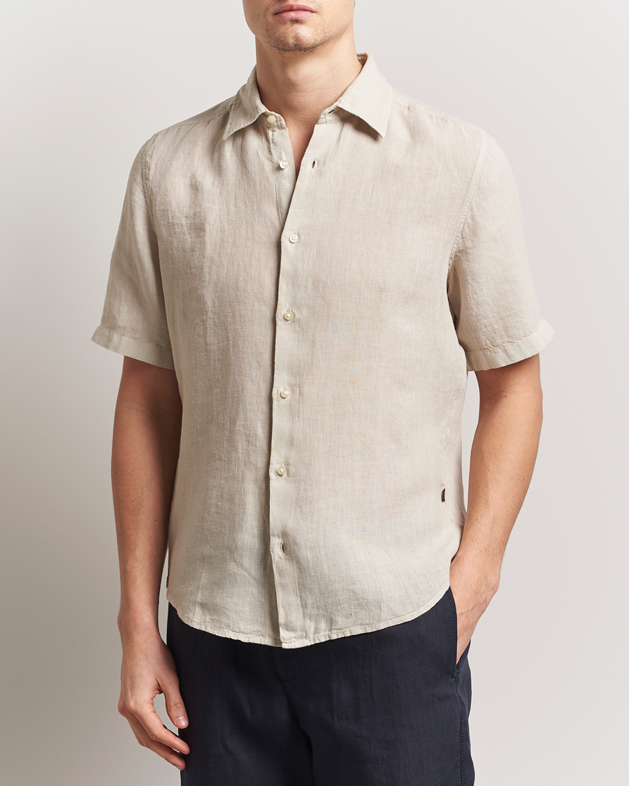 Herr | Skjortor | BOSS ORANGE | Rash Linen Short Sleeve Shirt Light Beige