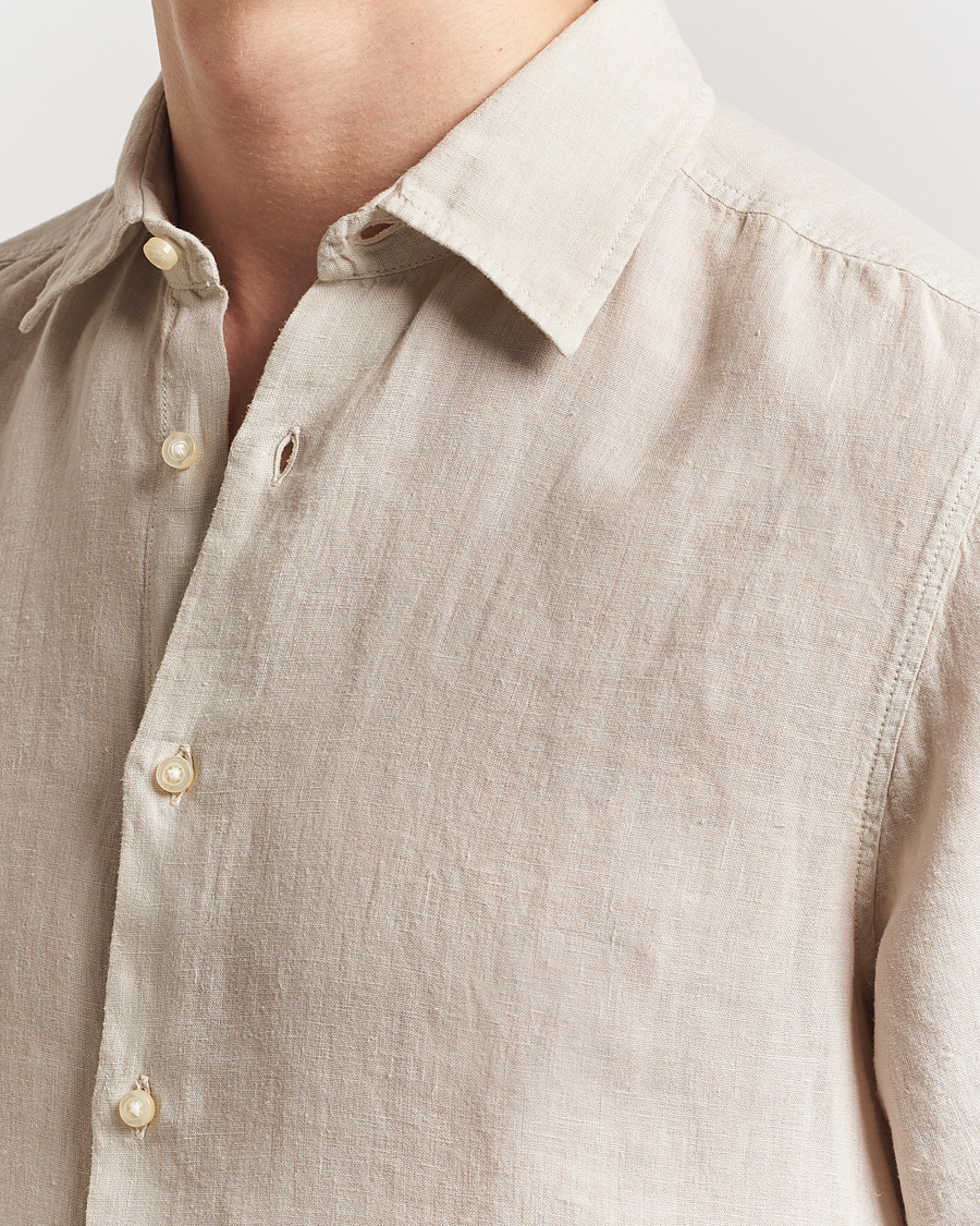 Herr | Skjortor | BOSS ORANGE | Rash Linen Short Sleeve Shirt Light Beige