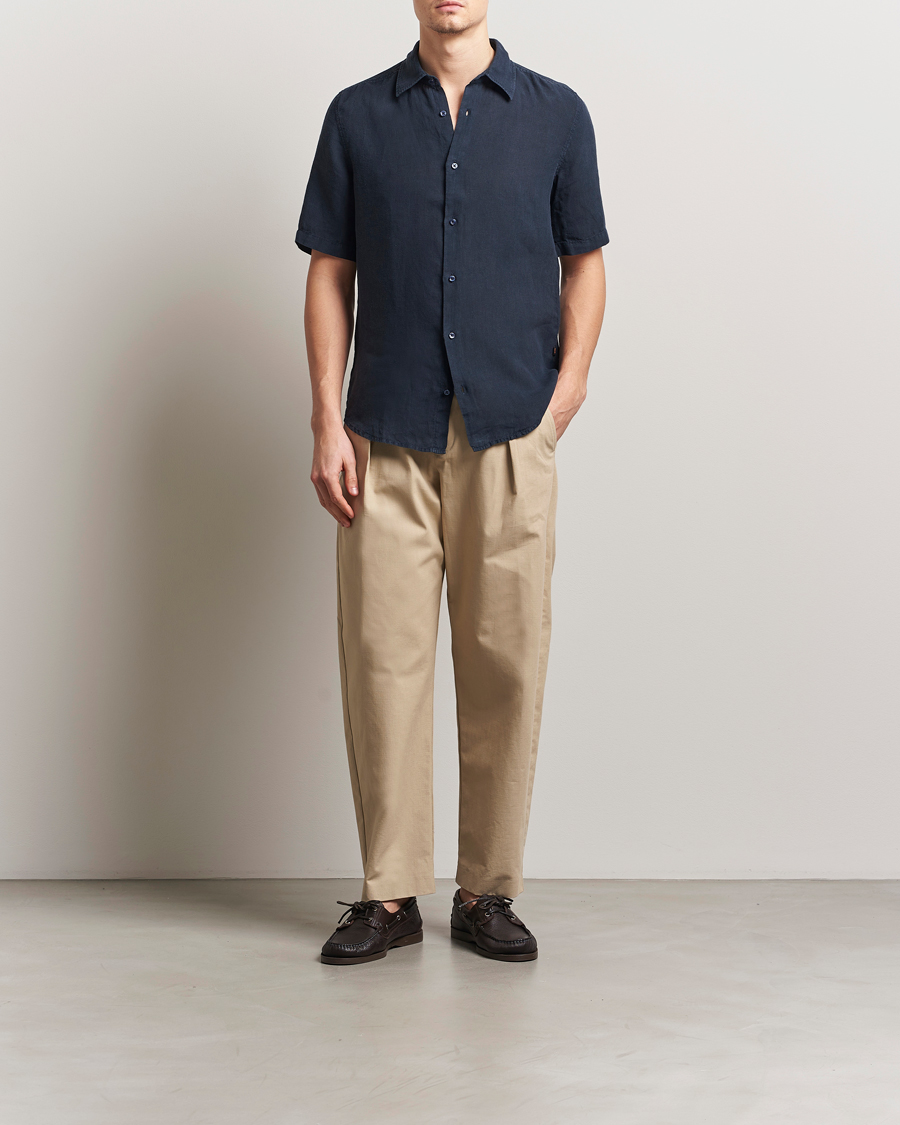 Herr | Skjortor | BOSS ORANGE | Rash Linen Short Sleeve Shirt Dark Blue