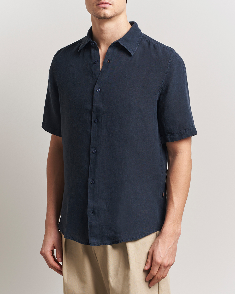 Herr | Skjortor | BOSS ORANGE | Rash Linen Short Sleeve Shirt Dark Blue