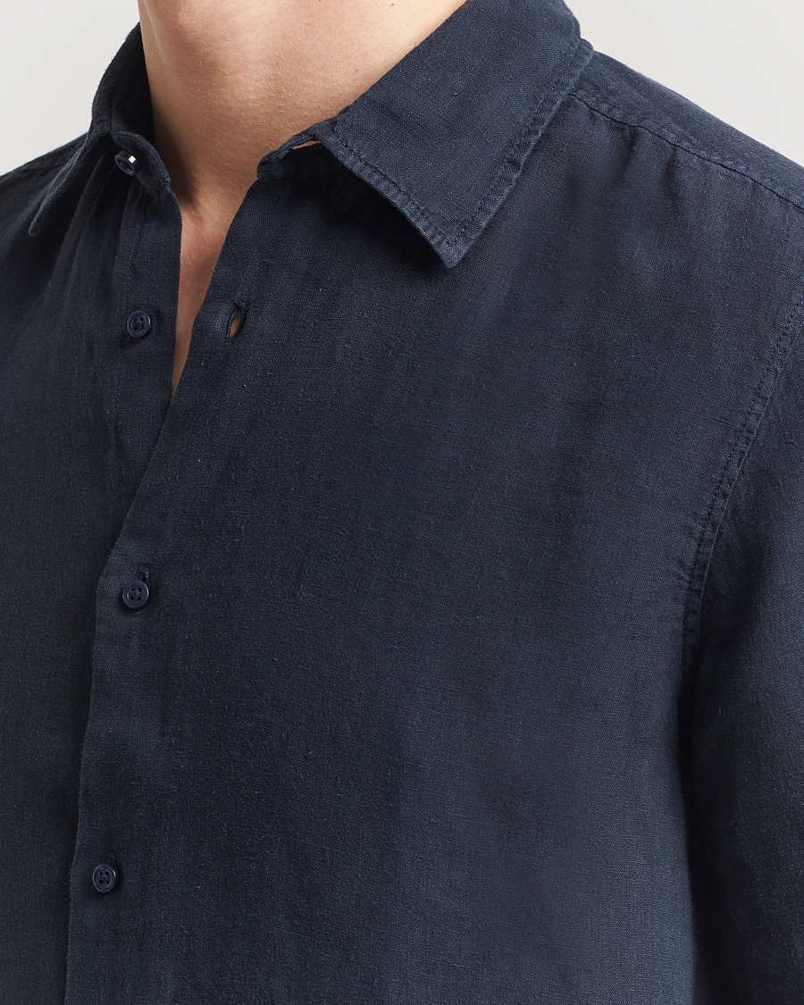 Herr | Skjortor | BOSS ORANGE | Rash Linen Short Sleeve Shirt Dark Blue
