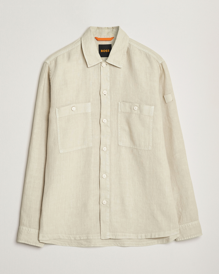 Herr | Skjortor | BOSS ORANGE | Locky Linen Overshirt Light Beige