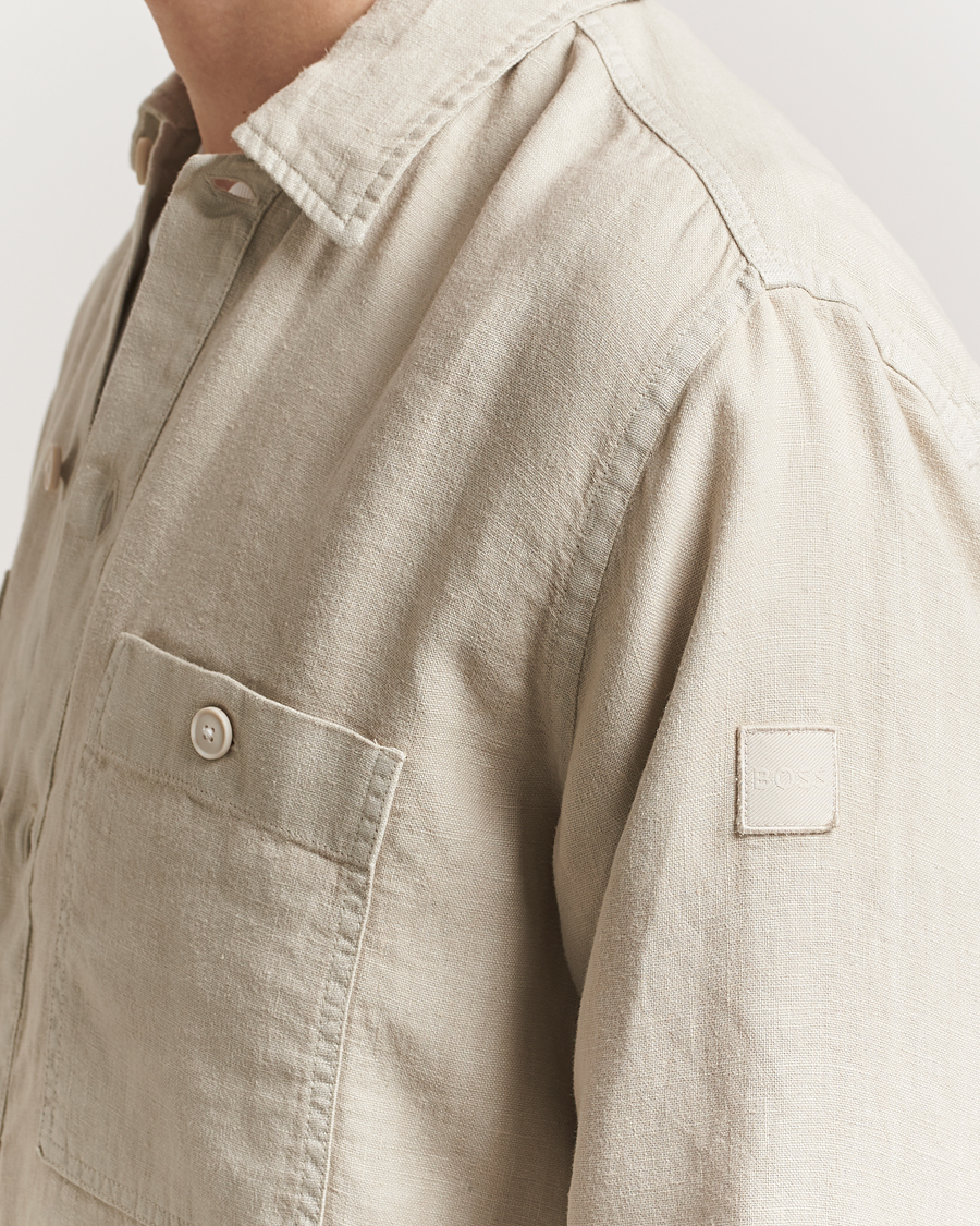 Herr | Skjortor | BOSS ORANGE | Locky Linen Overshirt Light Beige