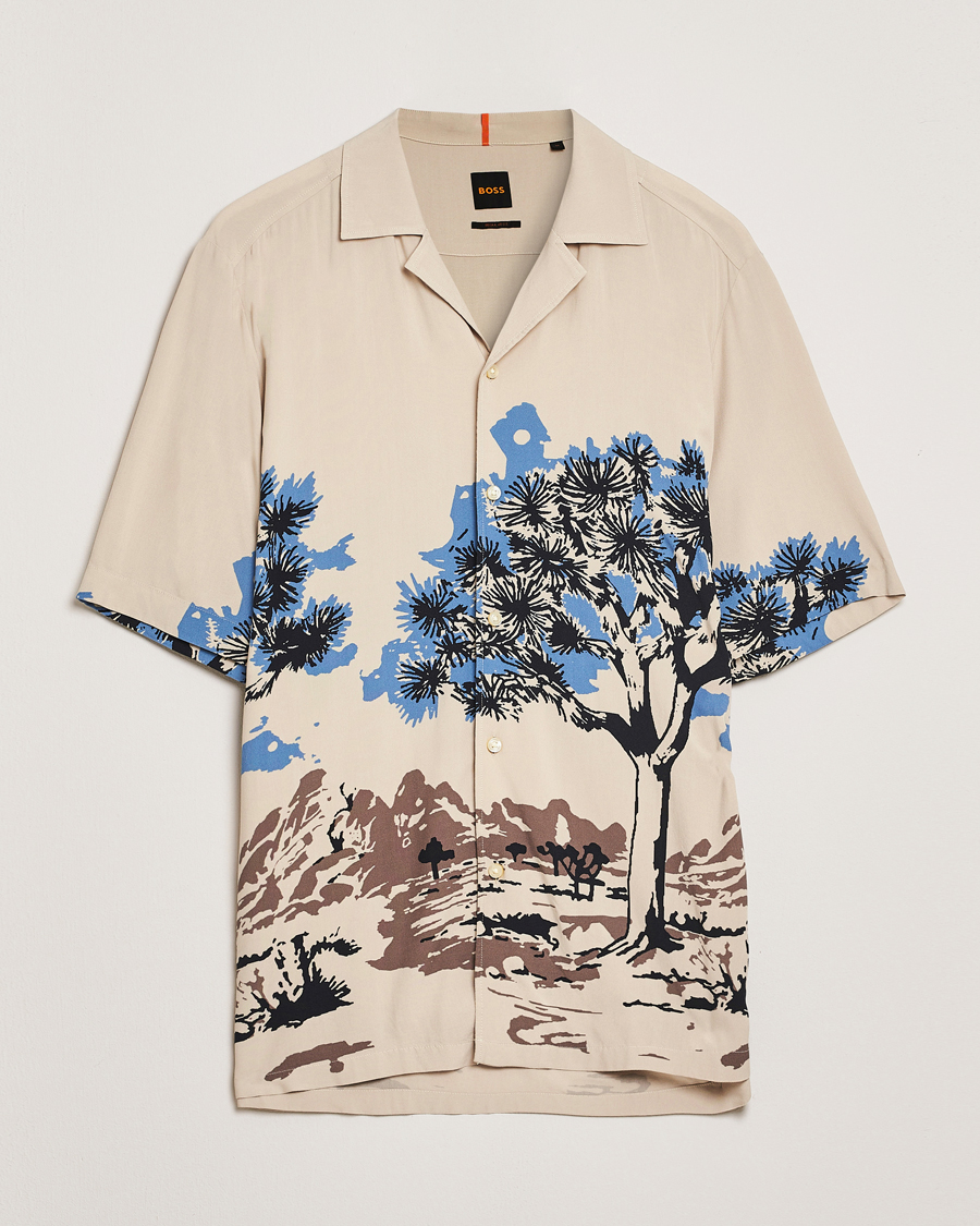 Herr | Skjortor | BOSS ORANGE | Rayer Printed Short Sleeve Shirt Light Beige