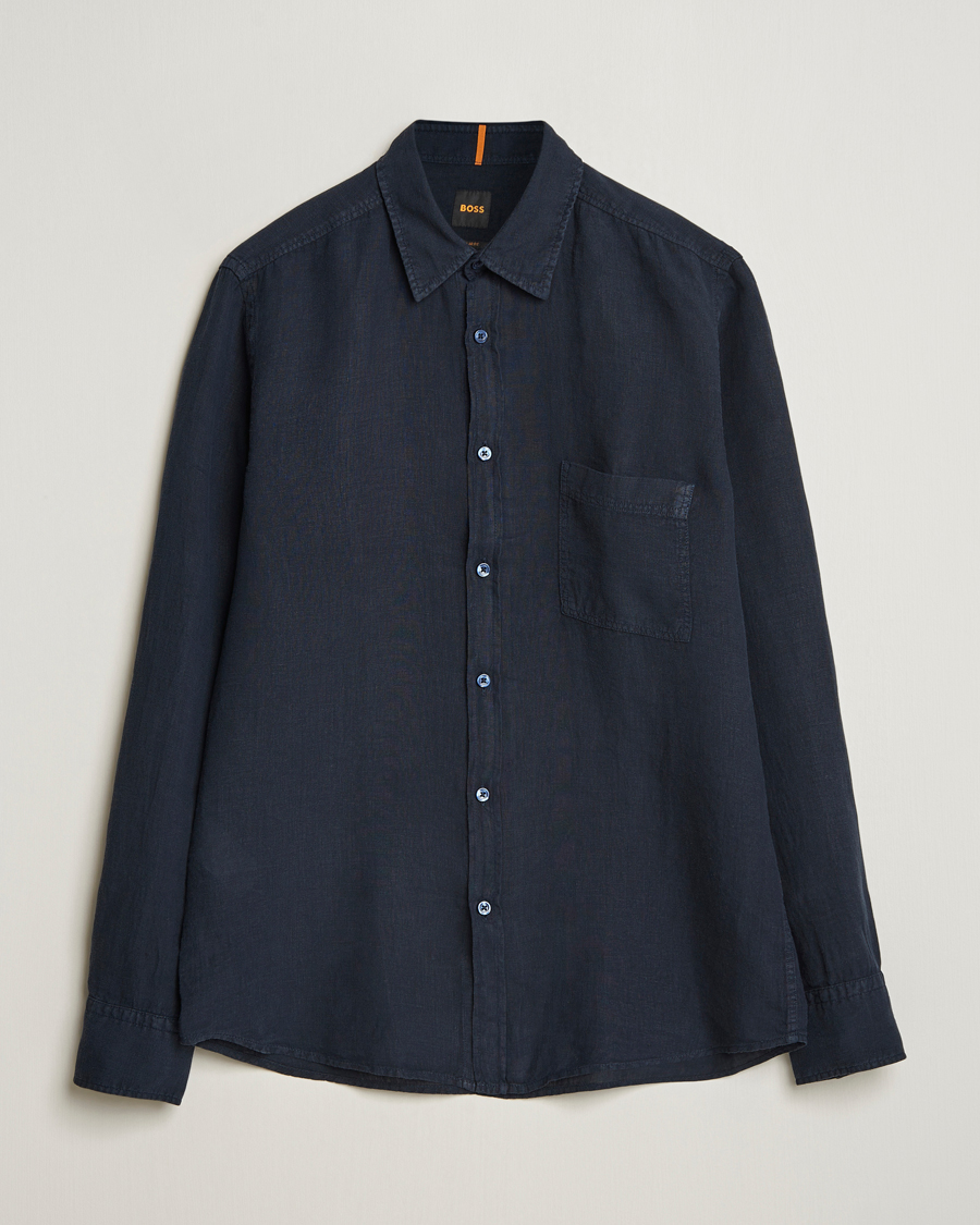 Herr | Skjortor | BOSS ORANGE | Relegant Linen Shirt Dark Blue