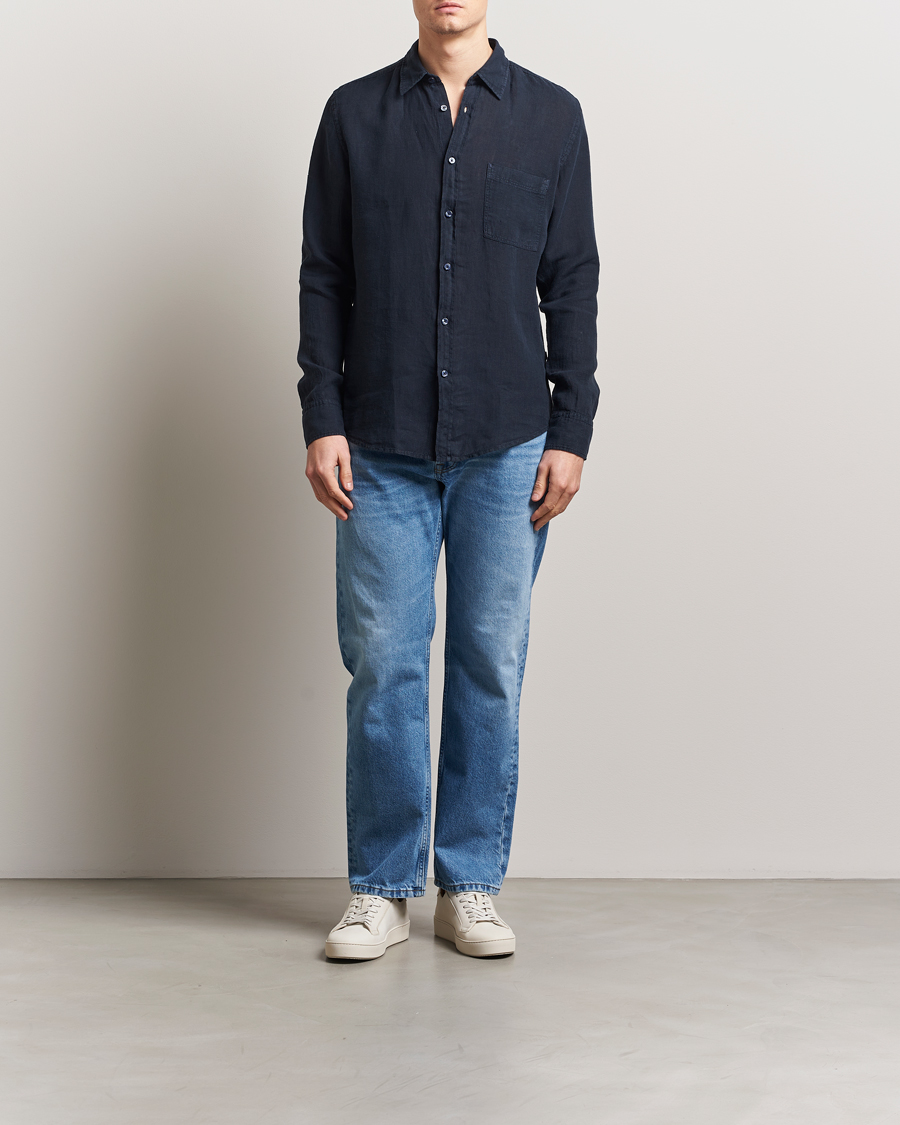 Herr | Skjortor | BOSS ORANGE | Relegant Linen Shirt Dark Blue