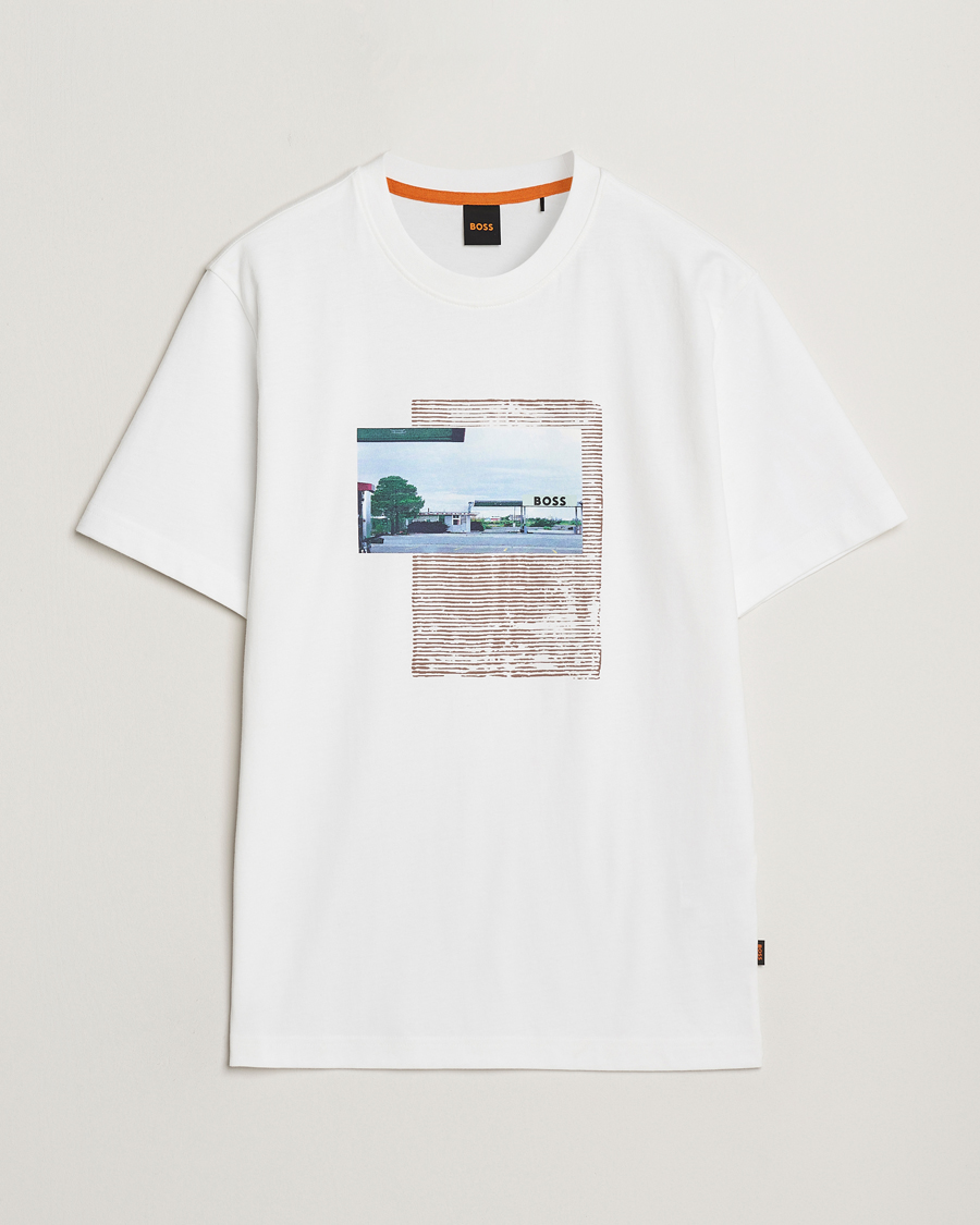 Herr | T-Shirts | BOSS ORANGE | On The Way Printed Crew Neck T-Shirt White