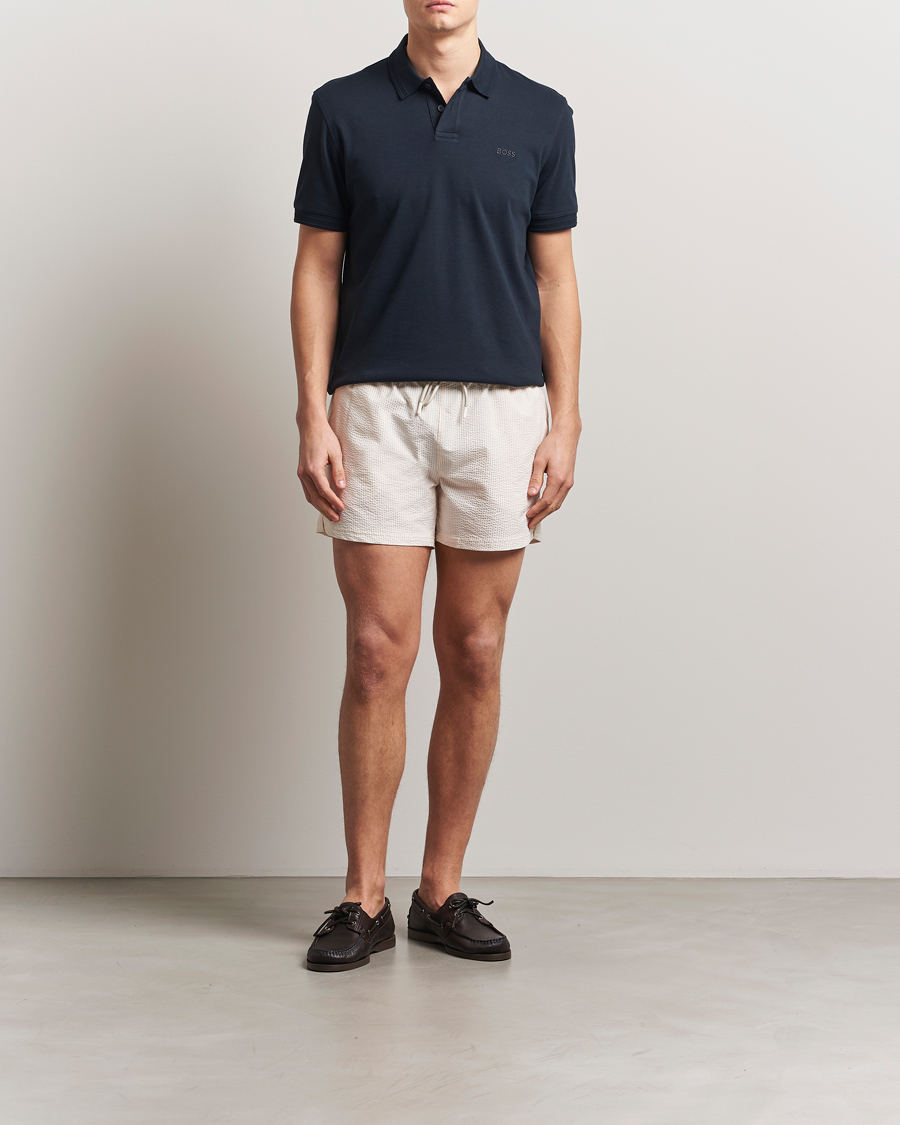 Herr | Badbyxor | BOSS BLACK | Velvetfish Seersucker Swimshorts Open White