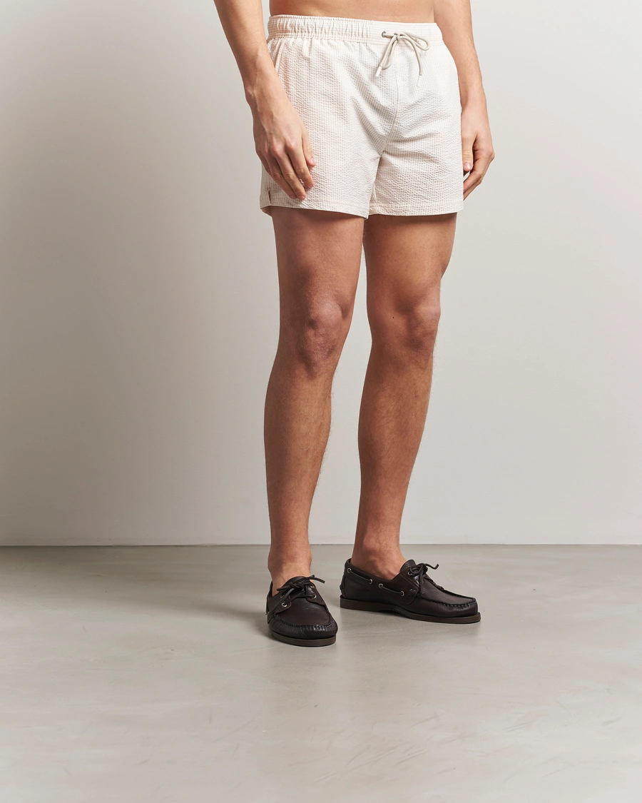 Herr | Badbyxor | BOSS BLACK | Velvetfish Seersucker Swimshorts Open White