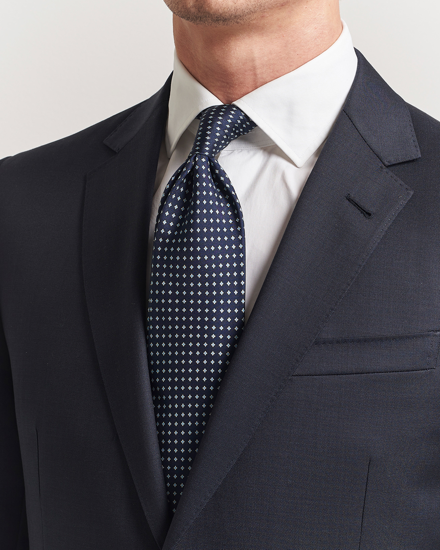 Herr | Slipsar | Stenströms | Printed Silk Tie 7,5cm Navy