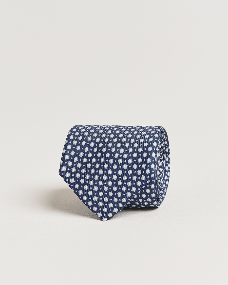 Herr | Slipsar | Stenströms | Printed Silk Tie 7,5cm Blue
