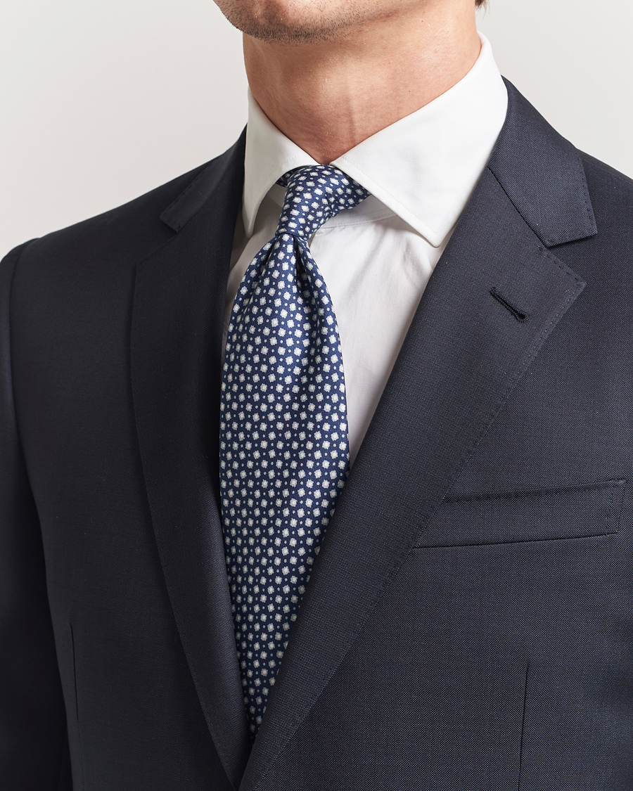 Herr | Slipsar | Stenströms | Printed Silk Tie 7,5cm Blue