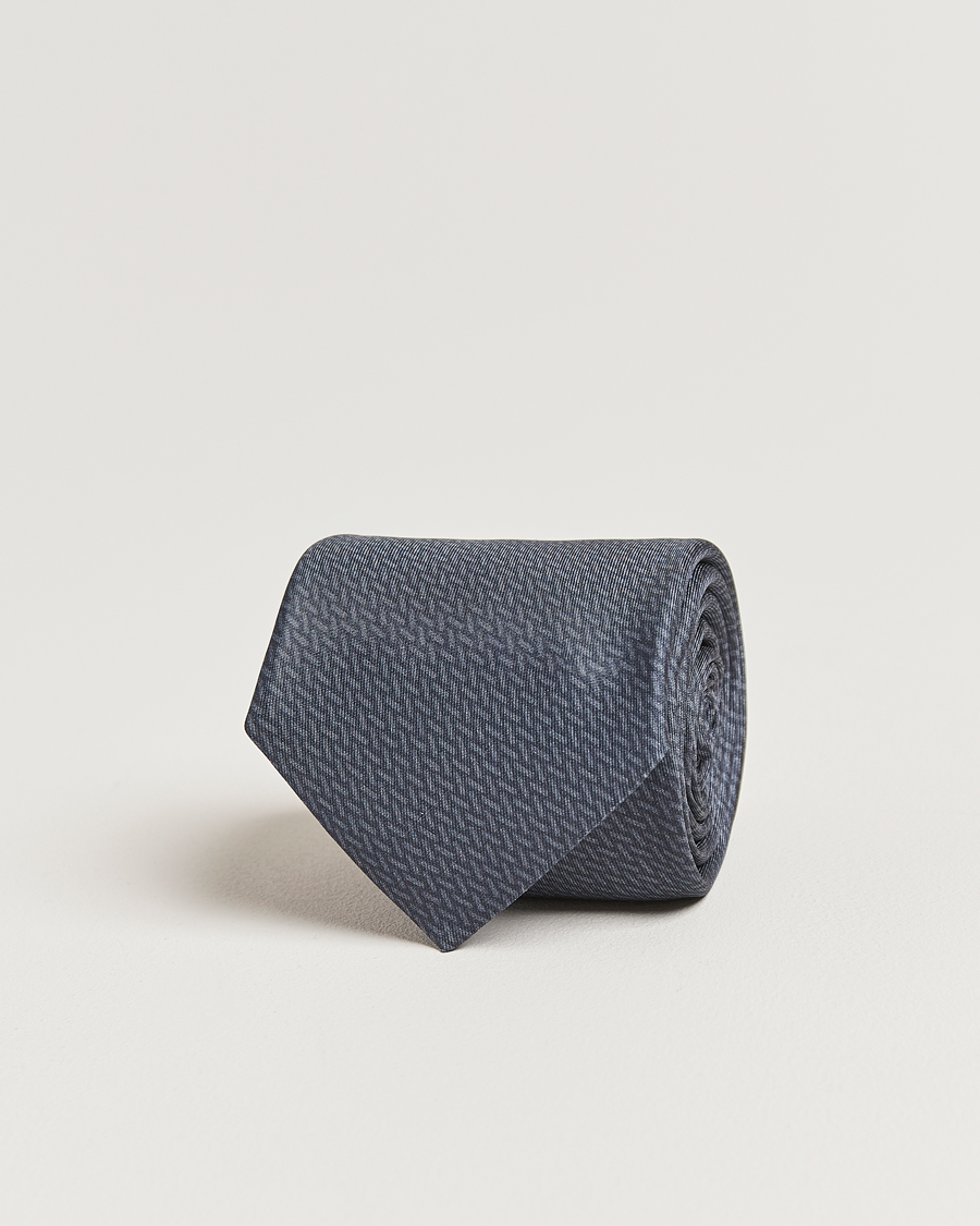Herr | Slipsar | Stenströms | Printed Silk Tie 7,5cm Mid Grey