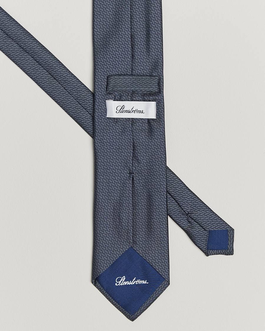 Herr | Slipsar | Stenströms | Printed Silk Tie 7,5cm Mid Grey