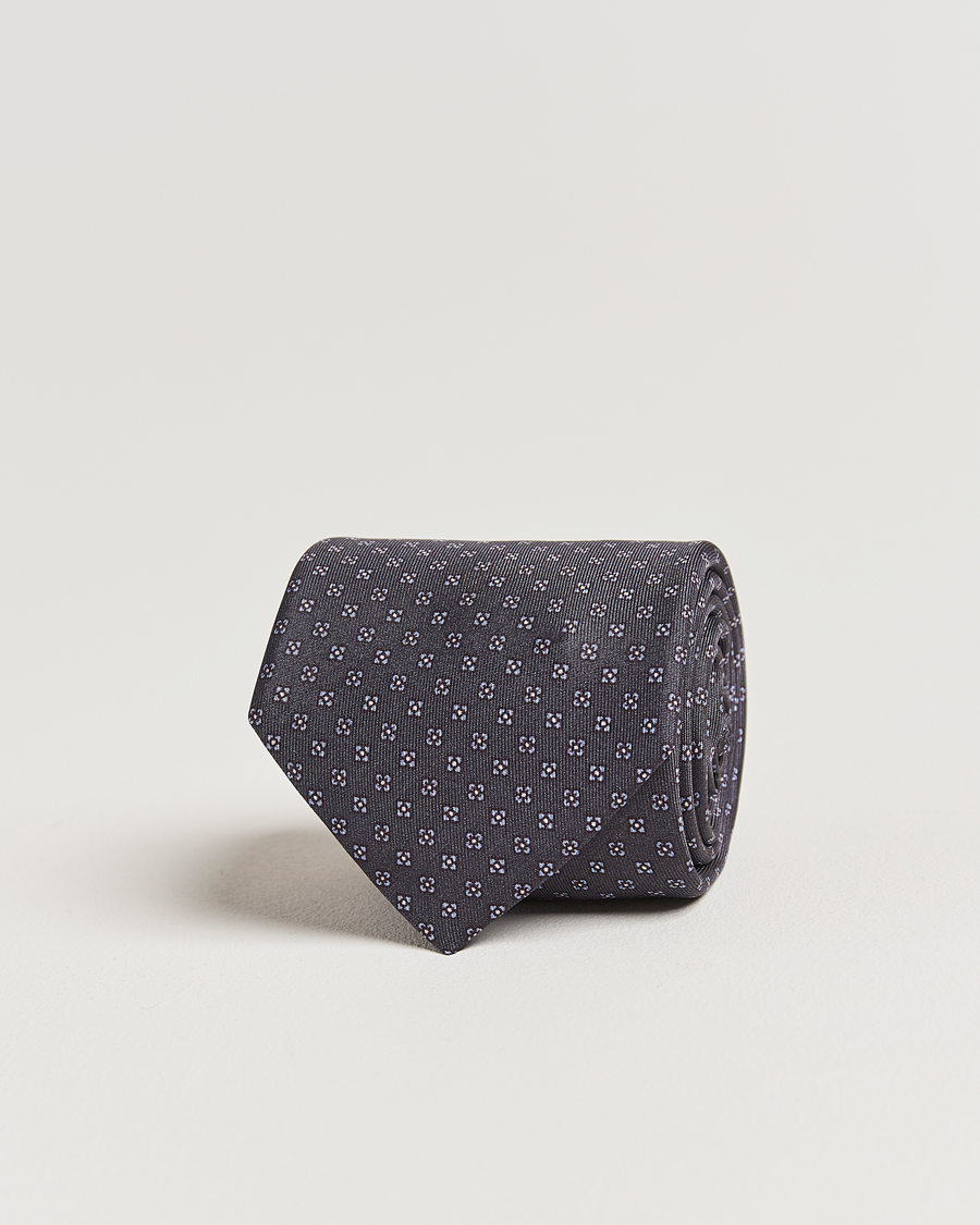 Herr | Slipsar | Stenströms | Printed Silk Tie 7,5cm Grey