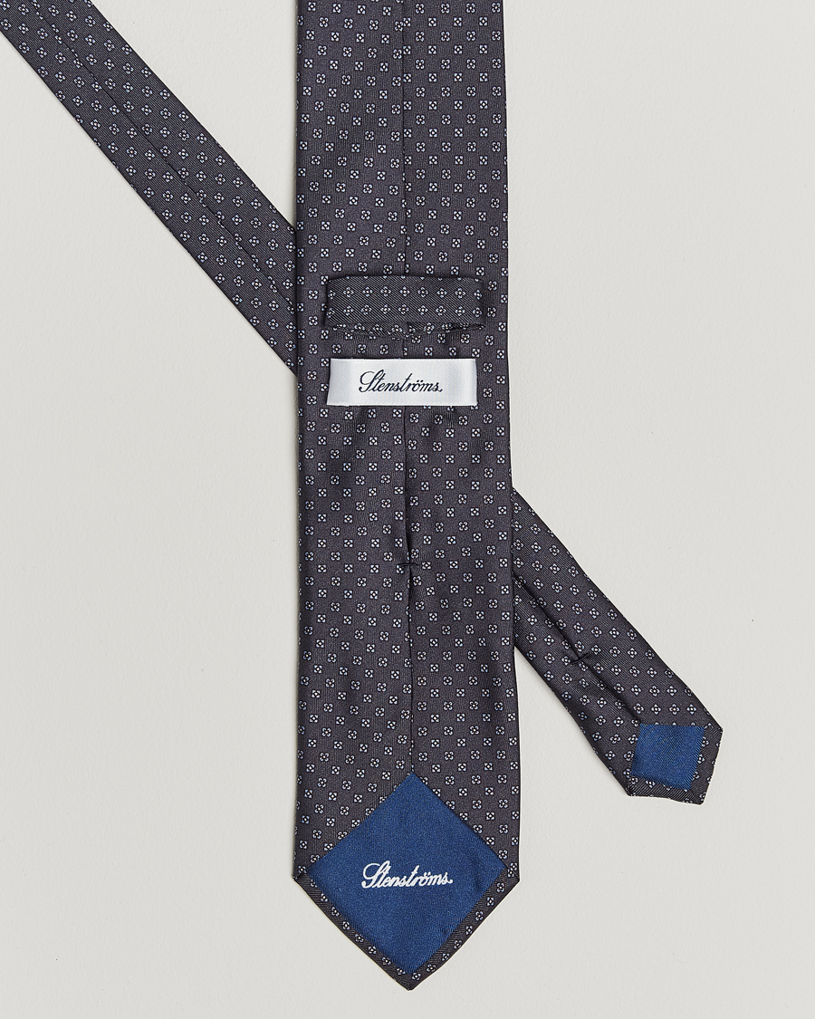 Herr | Slipsar | Stenströms | Printed Silk Tie 7,5cm Grey